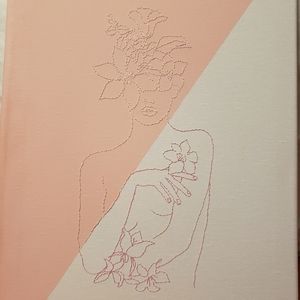 Floral Line Art Stitched Canvas